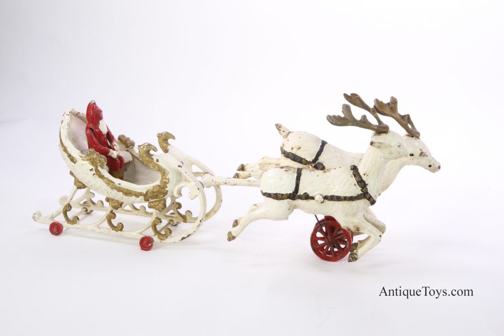 Hubley Toys Cast Iron Santa in Sleigh with Two Reindeer *SOLD ...