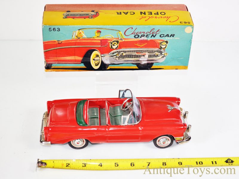 Bandai #563 Red Chevrolet Open Car Friction Tin Litho Convertible Model Car Toy Japan with Box - Image 15