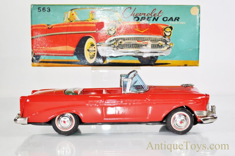 Bandai #563 Red Chevrolet Open Car Friction Tin Litho Convertible Model Car Toy Japan with Box