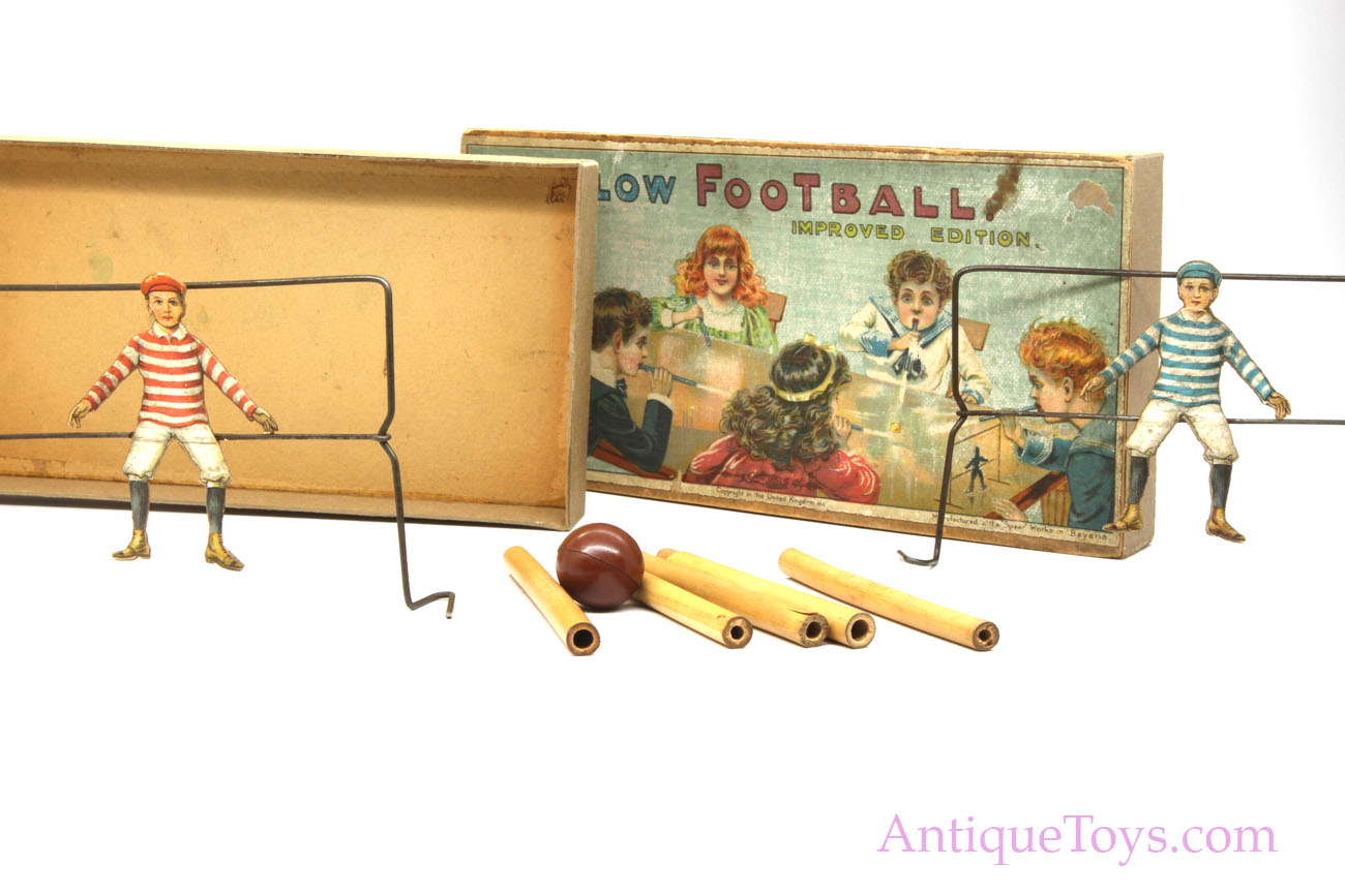 Vintage English Blow Football Game with Tin Litho Goalies England Glevum  Games