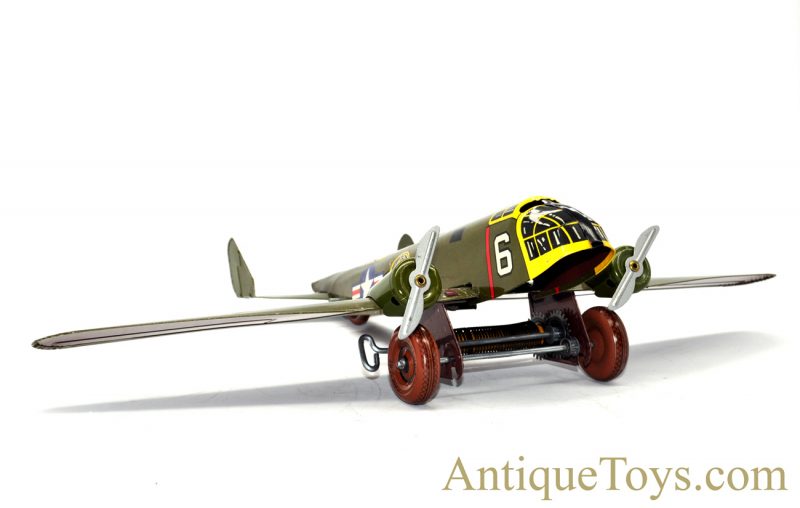 1950’s Marx Toys “Military Aeroplane” Tin Lithographed Windup U.S. Army Bomber Toy with Box <FONT COLOR="ff000 ">*SOLD*</font> - Image 7