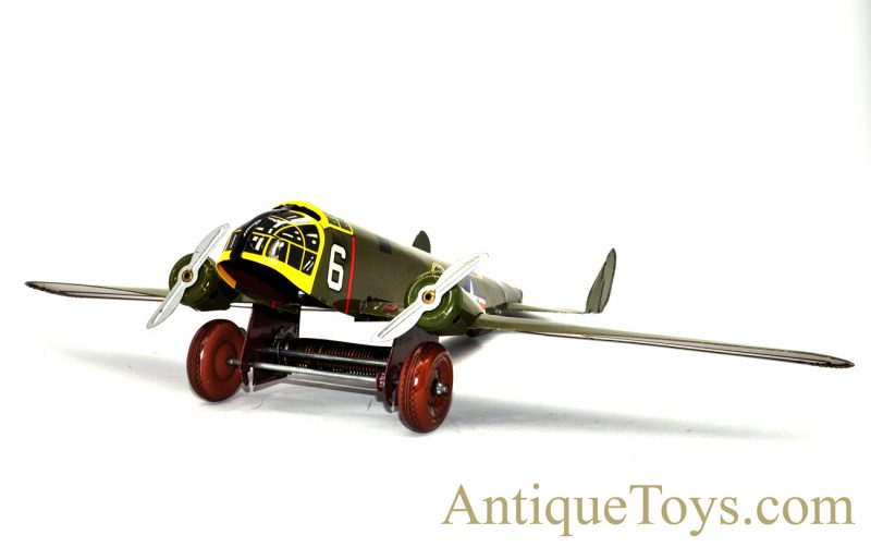 1950’s Marx Toys “Military Aeroplane” Tin Lithographed Windup U.S. Army Bomber Toy with Box <FONT COLOR="ff000 ">*SOLD*</font> - Image 9