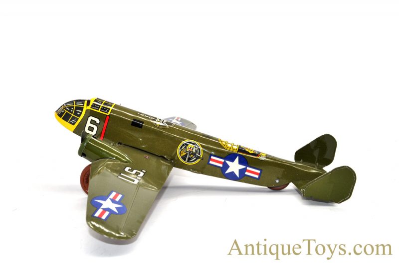 1950’s Marx Toys “Military Aeroplane” Tin Lithographed Windup U.S. Army Bomber Toy with Box <FONT COLOR="ff000 ">*SOLD*</font> - Image 6