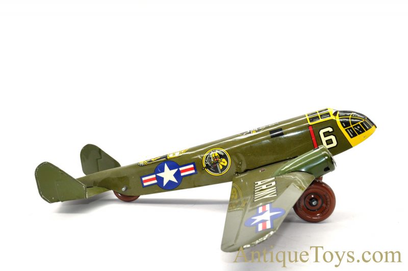 1950’s Marx Toys “Military Aeroplane” Tin Lithographed Windup U.S. Army Bomber Toy with Box <FONT COLOR="ff000 ">*SOLD*</font> - Image 5