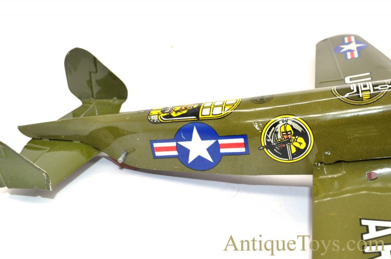 1950’s Marx Toys “Military Aeroplane” Tin Lithographed Windup U.S. Army Bomber Toy with Box <FONT COLOR="ff000 ">*SOLD*</font> - Image 11