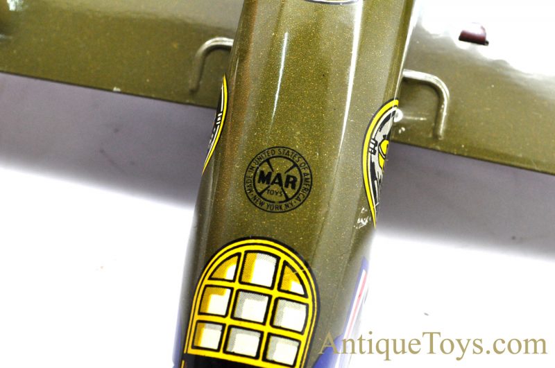 1950’s Marx Toys “Military Aeroplane” Tin Lithographed Windup U.S. Army Bomber Toy with Box <FONT COLOR="ff000 ">*SOLD*</font> - Image 14