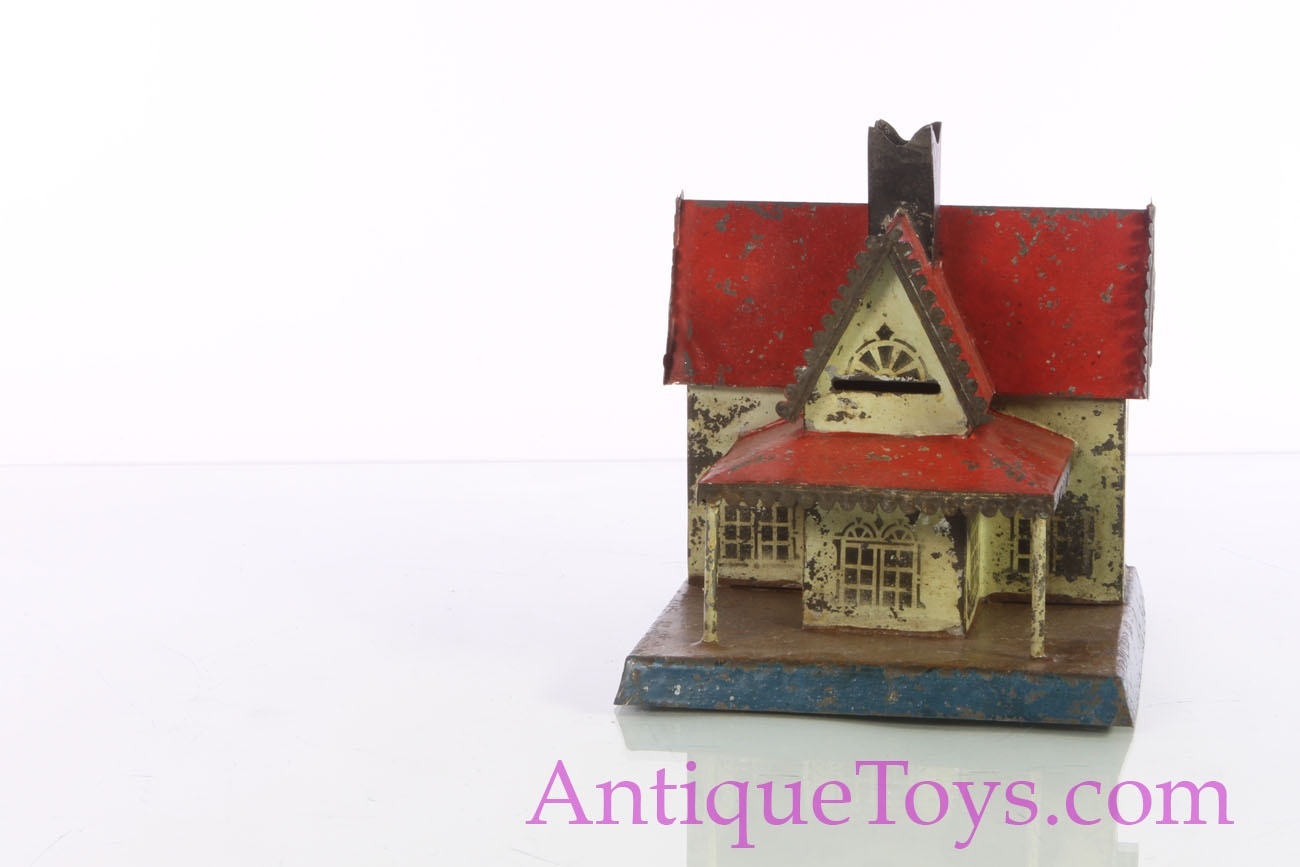 George Brown Tin House Bank *SOLD* - AntiqueToys.com - Antique