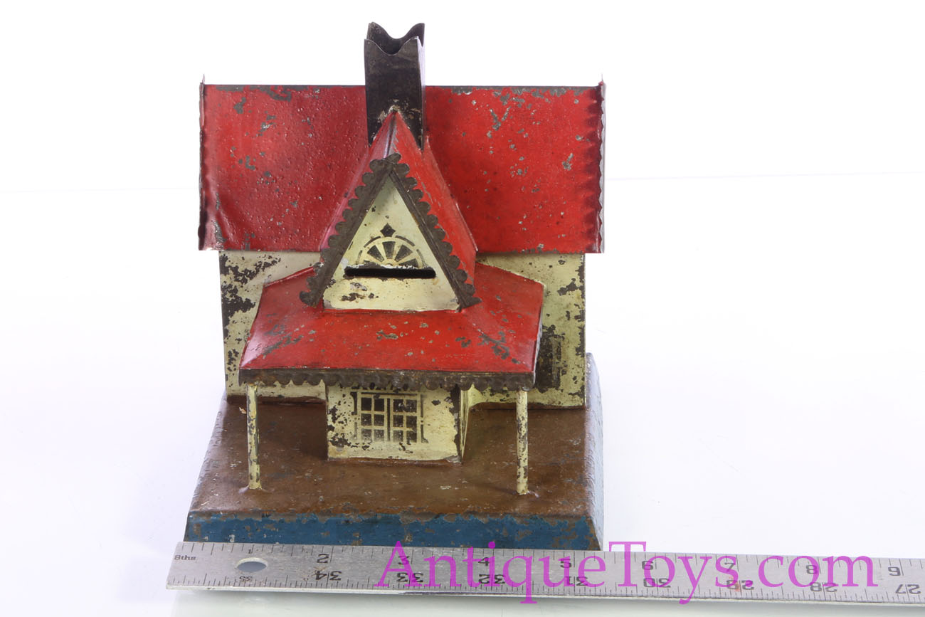 George Brown Tin House Bank *SOLD* - AntiqueToys.com - Antique