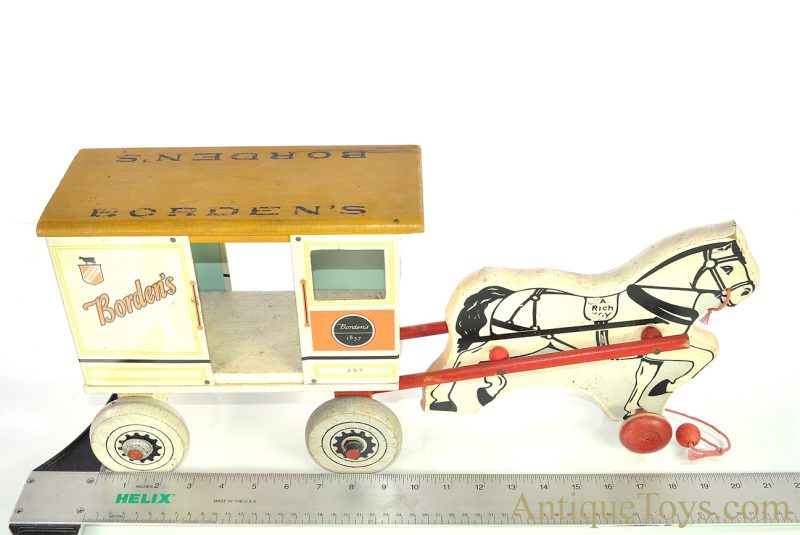 Vintage ca. 1930's Rich Toys Borden's Dairy #257 Golden Crest Pull Toy Horse & Wagon <FONT COLOR="ff000 ">*SOLD*</font> - Image 10