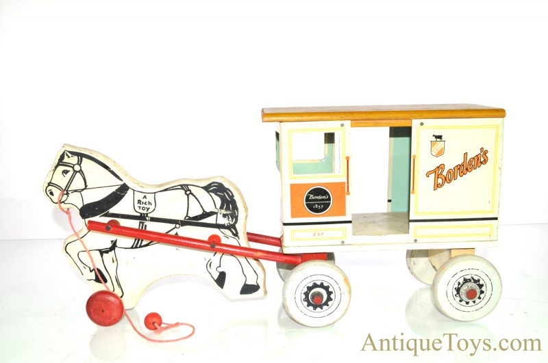 Vintage ca. 1930's Rich Toys Borden's Dairy #257 Golden Crest Pull Toy Horse & Wagon <FONT COLOR="ff000 ">*SOLD*</font> - Image 3