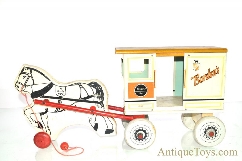 Vintage ca. 1930's Rich Toys Borden's Dairy #257 Golden Crest Pull Toy Horse & Wagon <FONT COLOR="ff000 ">*SOLD*</font> - Image 4