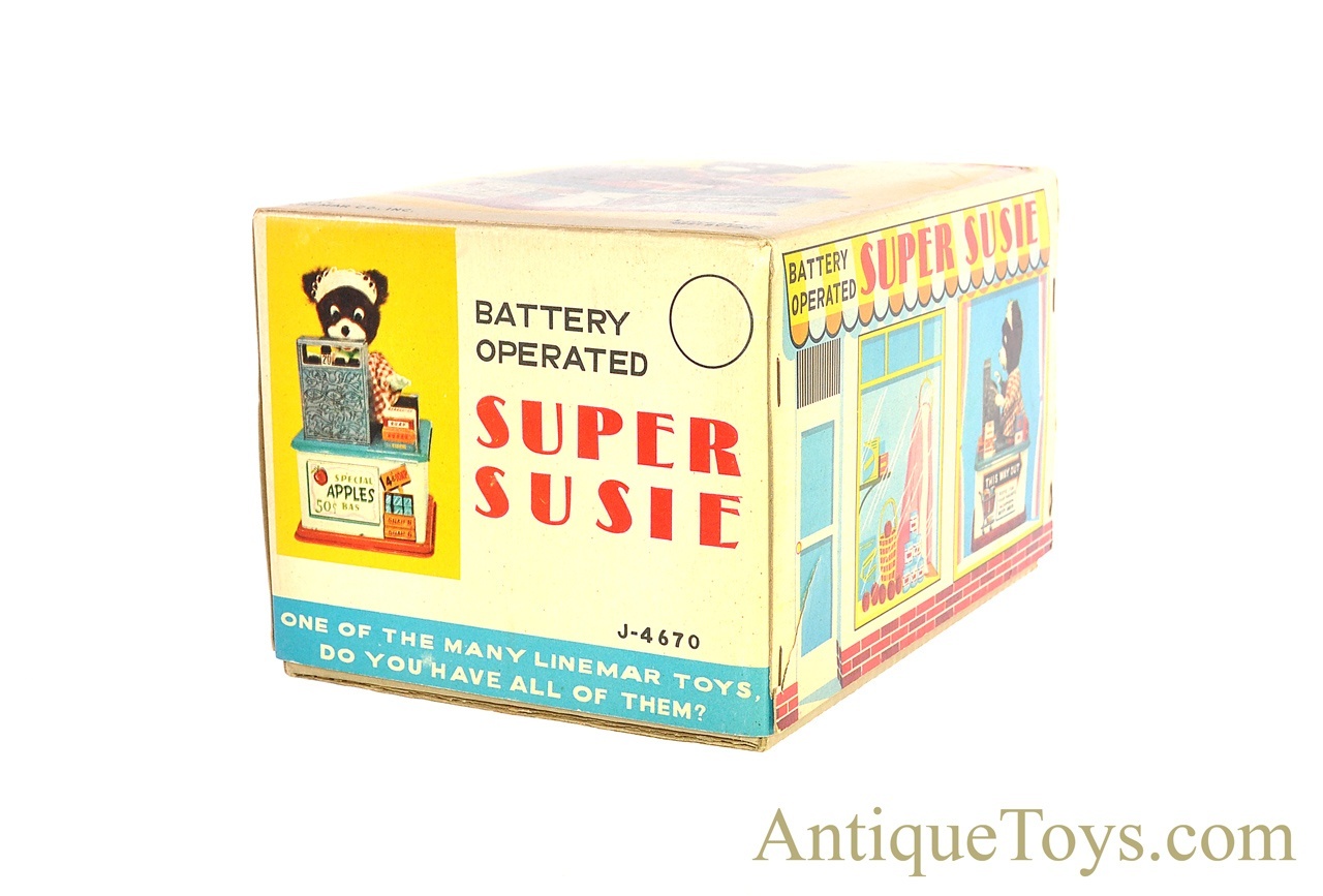 Rare Vintage Mint Linemar “Super Susie” #J-4670 Tin Lithographed Japanese  Battery Operated Cashier Bear with Box for Sale *SOLD* – AntiqueToys.com –  Antique Toys for Sale