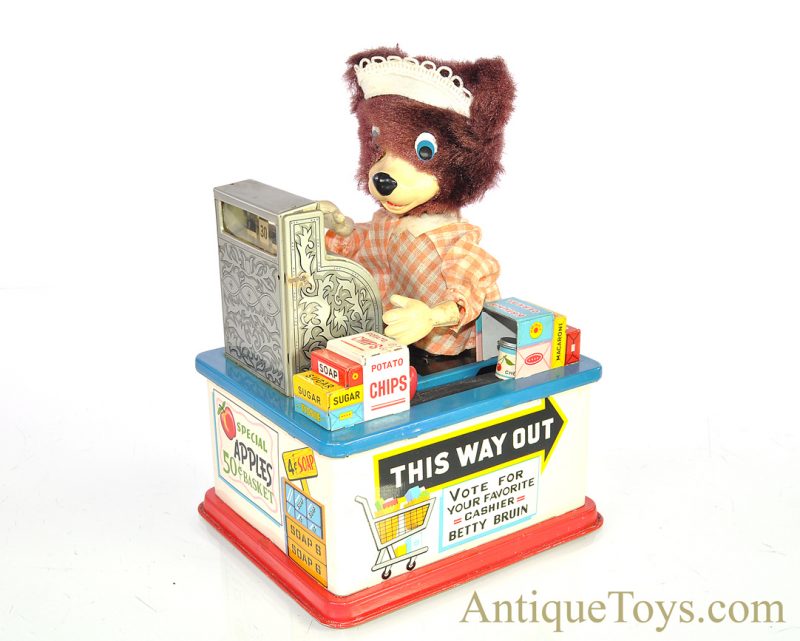 Rare Vintage Mint Linemar “Super Susie” #J-4670 Tin Lithographed Japanese Battery Operated Cashier Bear with Box for Sale <FONT COLOR="ff000 ">*SOLD*</font> - Image 2