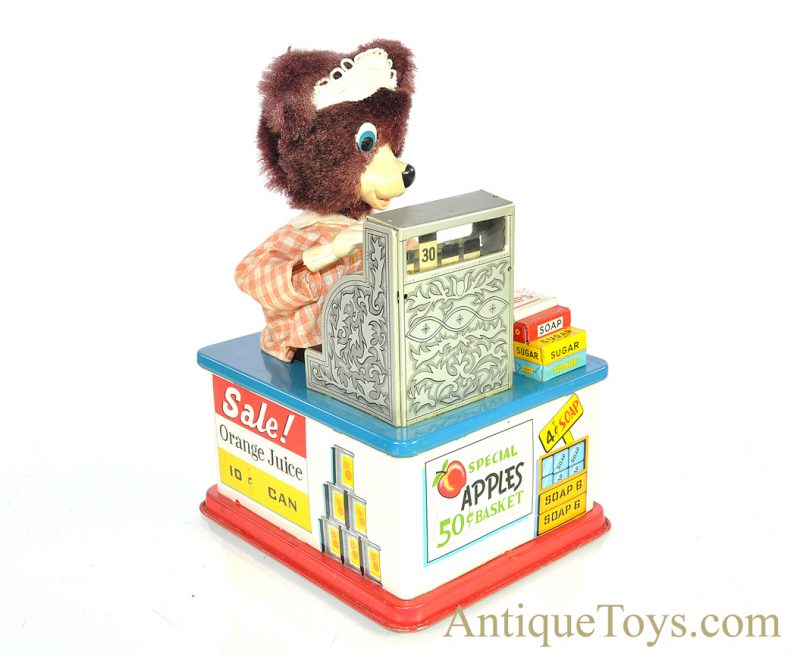 Rare Vintage Mint Linemar “Super Susie” #J-4670 Tin Lithographed Japanese Battery Operated Cashier Bear with Box for Sale <FONT COLOR="ff000 ">*SOLD*</font> - Image 3