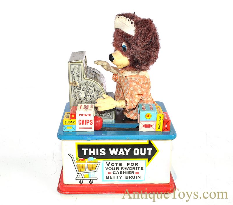 Rare Vintage Mint Linemar “Super Susie” #J-4670 Tin Lithographed Japanese Battery Operated Cashier Bear with Box for Sale <FONT COLOR="ff000 ">*SOLD*</font> - Image 5