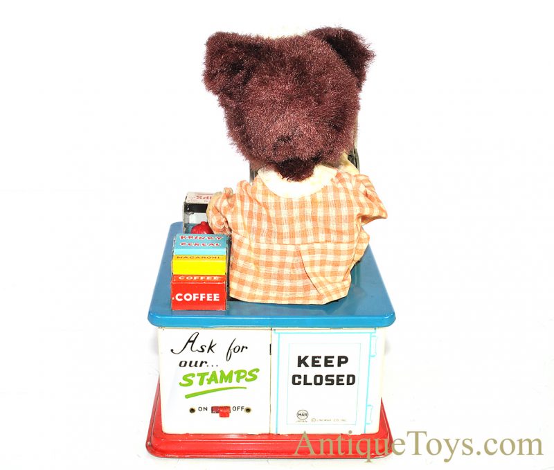 Rare Vintage Mint Linemar “Super Susie” #J-4670 Tin Lithographed Japanese Battery Operated Cashier Bear with Box for Sale <FONT COLOR="ff000 ">*SOLD*</font> - Image 6