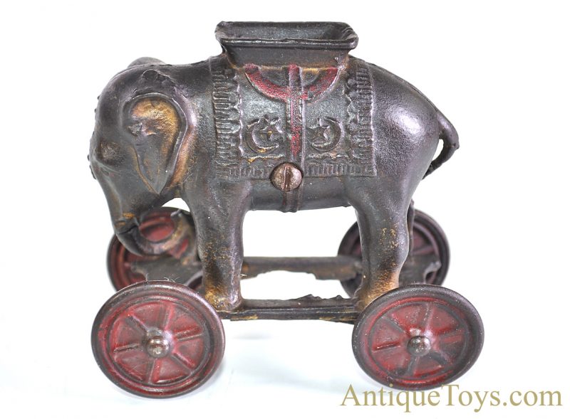 A.C. Williams ca. 1920's Cast Iron Elephant on Platform w/Wheels Still Penny Coin Bank <FONT COLOR="ff000 ">*SOLD*</font> - Image 3