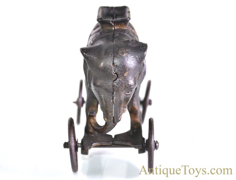 A.C. Williams ca. 1920's Cast Iron Elephant on Platform w/Wheels Still Penny Coin Bank <FONT COLOR="ff000 ">*SOLD*</font> - Image 5