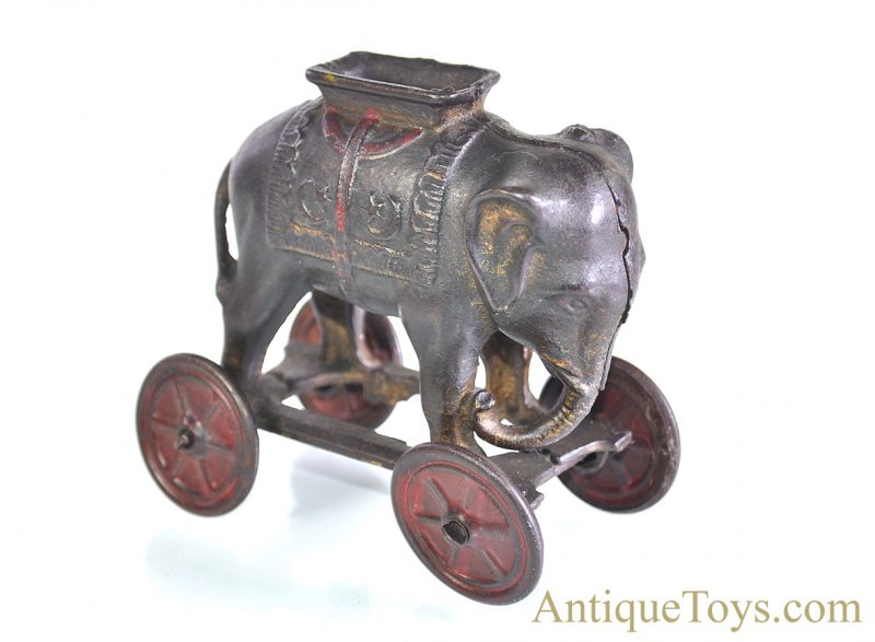 A.C. Williams ca. 1920's Cast Iron Elephant on Platform w/Wheels Still Penny Coin Bank <FONT COLOR="ff000 ">*SOLD*</font> - Image 8