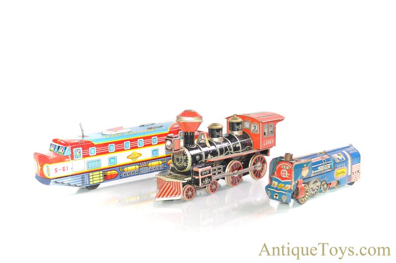 Marusan, Normura, Etc. Japanese Tin Lithographed Locomotive Train Set of 3 <FONT COLOR="ff000 ">*SOLD*</font>