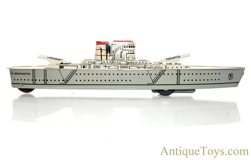 Marx Lithographed Tin Sparkling U.S.S. Washington Battleship Gunboat <FONT COLOR="ff000 ">*SOLD*</font>