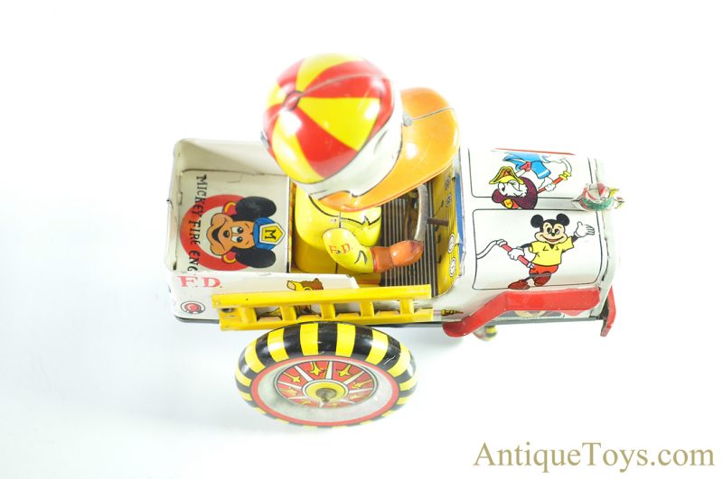 Linemar Marx Tin Lithographed Windup “Mechanical Fire Chief Donald Duck” Crazy Action Fire Truck Engine Disney Japanese Toy for Sale - Image 8