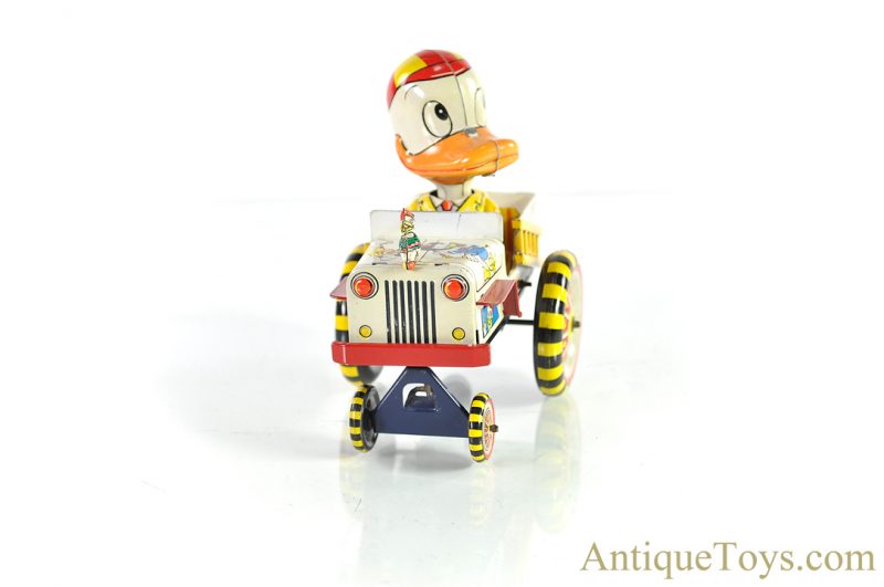 Linemar Marx Tin Lithographed Windup “Mechanical Fire Chief Donald Duck” Crazy Action Fire Truck Engine Disney Japanese Toy for Sale - Image 5