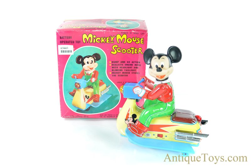 Masudaya Modern Toys (MT) Tin Lithographed Battery Operated Walt Disney "Mickey Mouse Scooter" Japanese Toy with Box <FONT COLOR="ff000 ">*SOLD*</font>