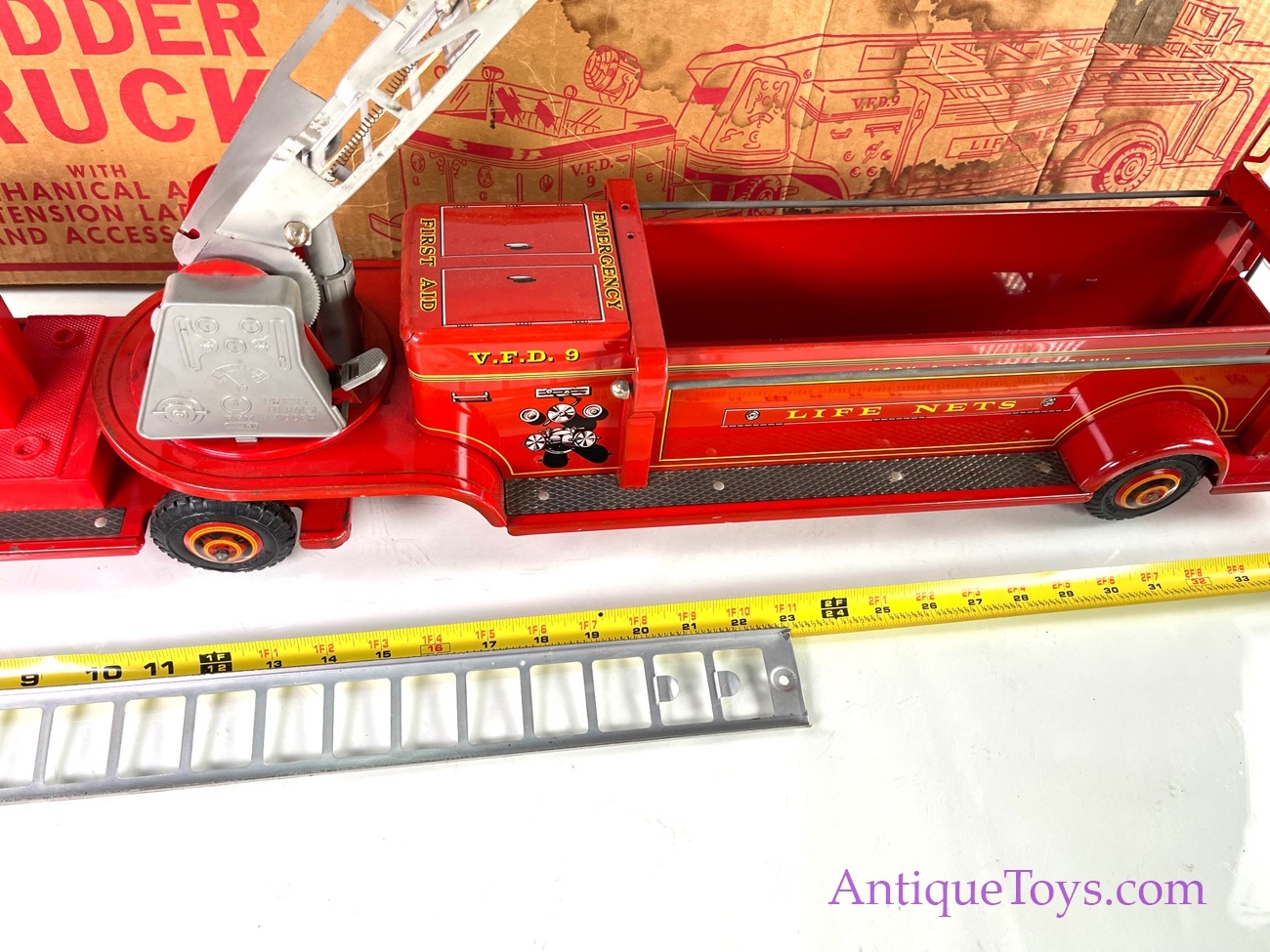 Marx Lithographed Pressed Steel Hook & Ladder Fire Truck in Box