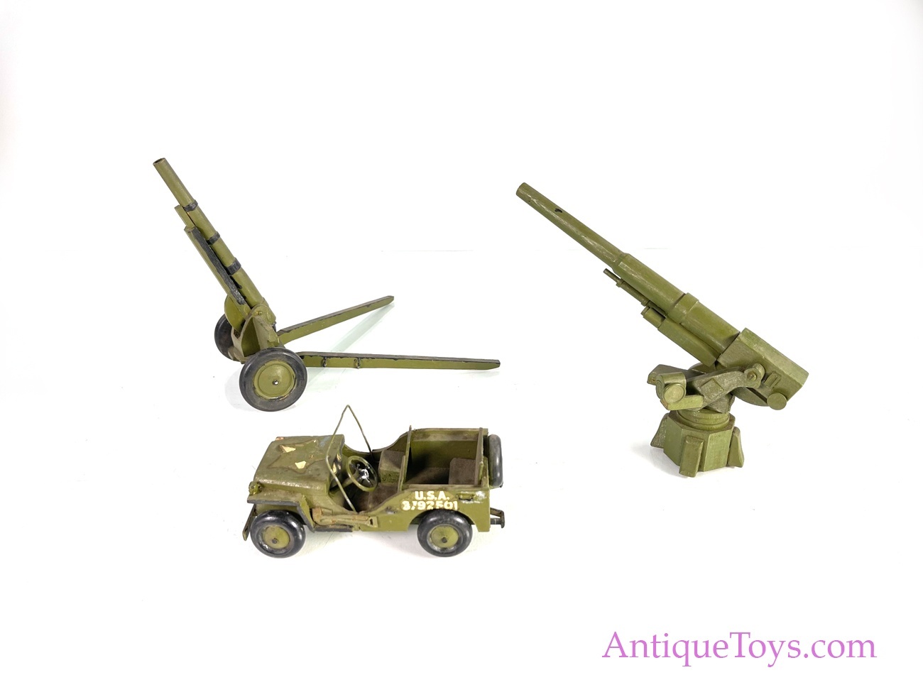 Army Wooden Jeep and Cannon War Models *SOLD* - AntiqueToys.com