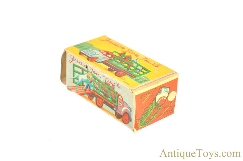 Japanese Tin Lithographed "Friction Farm Truck" Stake Truck with Box <FONT COLOR="ff000 ">*SOLD*</font> - Image 12