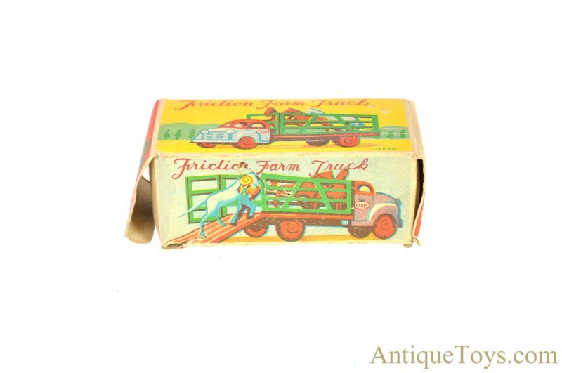 Japanese Tin Lithographed "Friction Farm Truck" Stake Truck with Box <FONT COLOR="ff000 ">*SOLD*</font> - Image 13