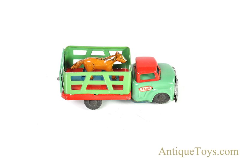 Japanese Tin Lithographed "Friction Farm Truck" Stake Truck with Box <FONT COLOR="ff000 ">*SOLD*</font> - Image 2