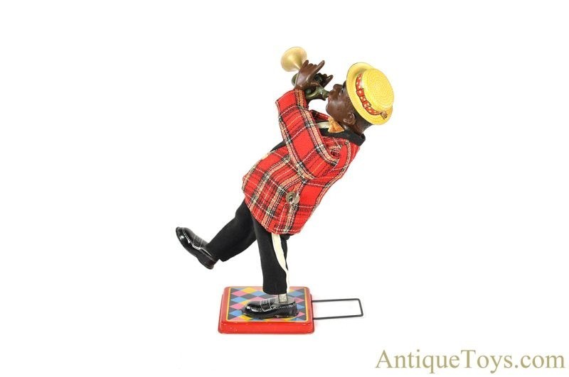 Nomura (TN) Tin Lithographed Windup Louis Armstrong "Mechanical Trumpet Player" Japanese Toy in Box <FONT COLOR="ff000 ">*SOLD*</font> - Image 6