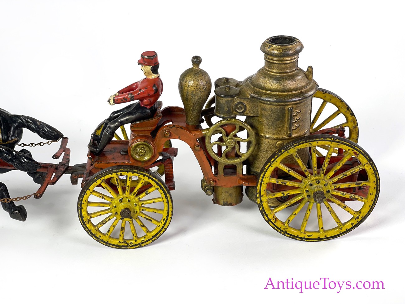 Wilkins Cast Iron Horse Drawn Fire Pumper *SOLD* - AntiqueToys.com