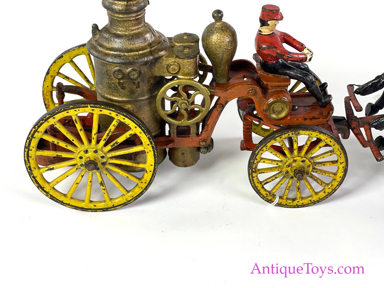 Wilkins Cast Iron Horse Drawn Fire Pumper *SOLD* - AntiqueToys.com