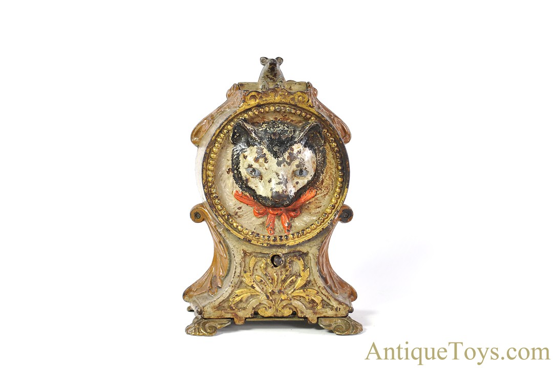 Vintage Cast Iron Cat Clock Bank