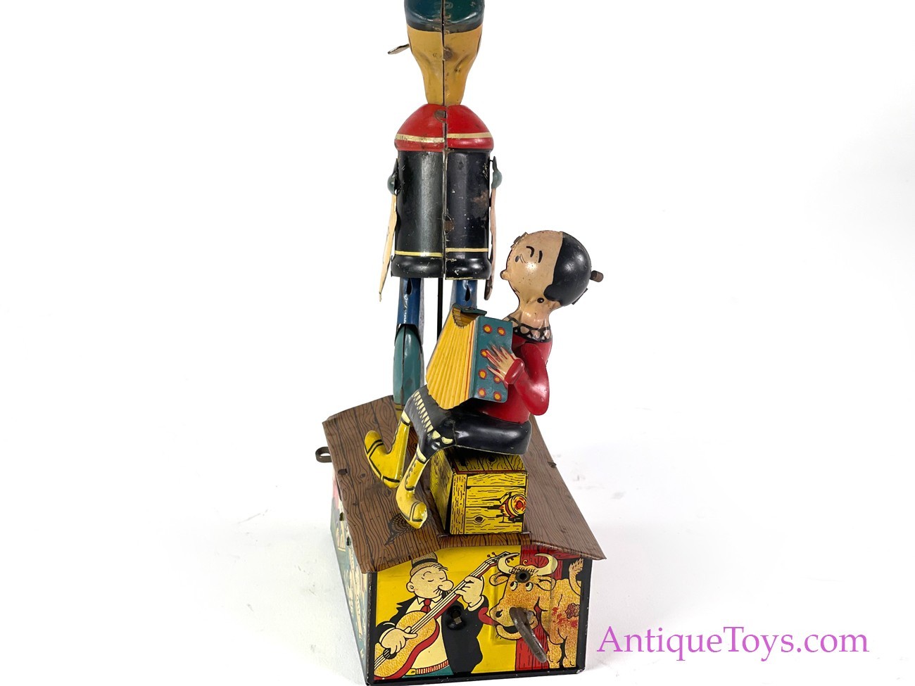 Sold at Auction: Vintage 1936 Louis Marx Popeye & Olive Oyl Tin Litho  Wind-Up Rooftop Jiggers w/ Box WORKS