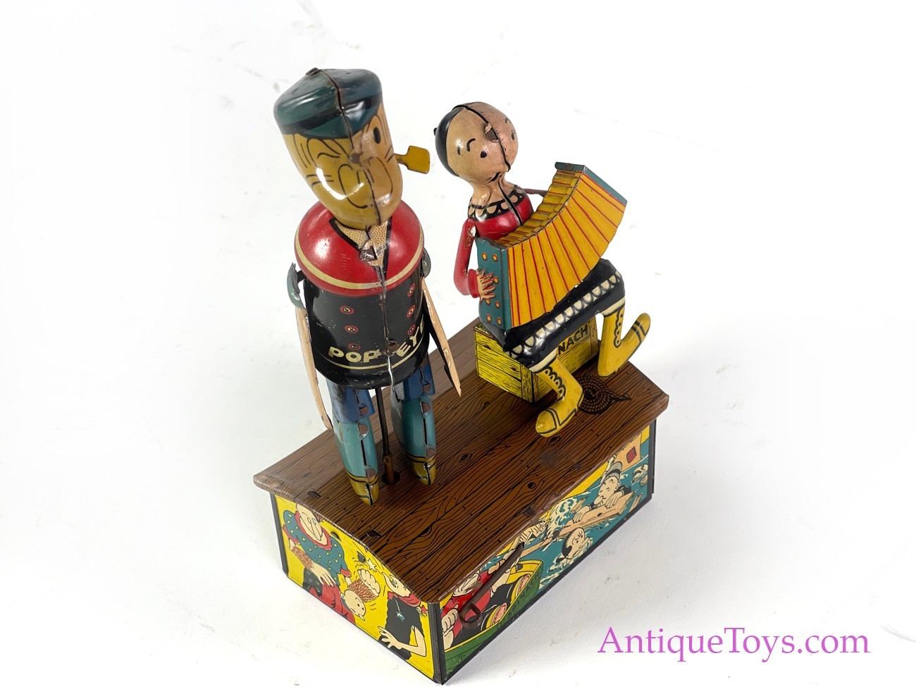 Sold at Auction: Vintage 1936 Louis Marx Popeye & Olive Oyl Tin Litho  Wind-Up Rooftop Jiggers w/ Box WORKS