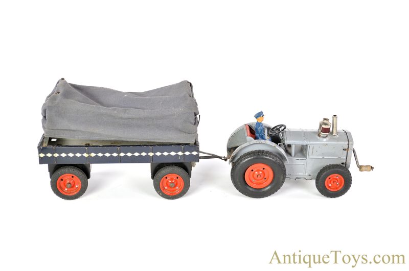 Gama Toys ca. 1937 Tin Lithographed Clockwork 78/2 Tractor with Covered Trailer in Box German Toy for Sale <FONT COLOR="ff000 ">*SOLD*</font> - Image 2