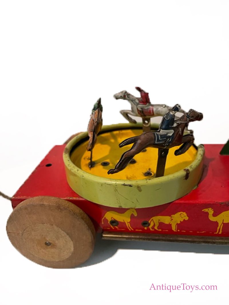 Wolverine Supply & Mfg. Co. RARE Tin Lithographed Pull Toy with Horses & Clown <FONT COLOR="ff000 ">*SOLD*</font> - Image 4