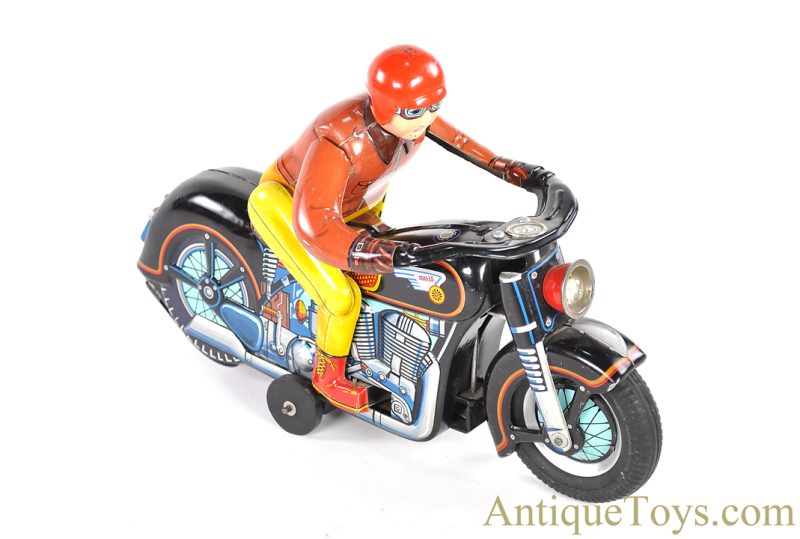 Masudaya Modern Toys (MT) Tin Lithographed Battery-Operated "Atom" Motorcycle "Expert Motorcyclist" <FONT COLOR="ff000 ">*SOLD*</font>