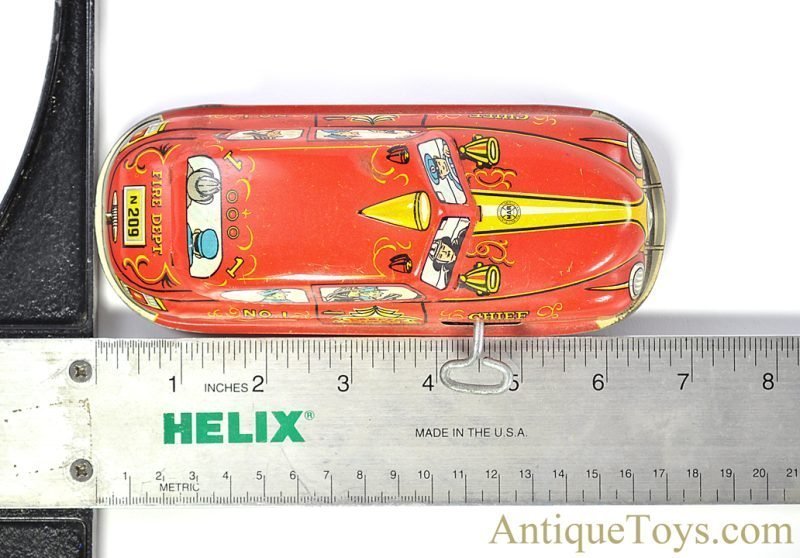 Marx Tin Lithographed Windup Small No. 209 "Mechanical Fire Chief Car" *SOLD* - Image 9