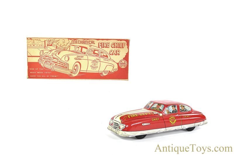 Marx Tin Lithographed Windup "Mechanical Fire Chief Car" in Box <FONT COLOR="ff000 ">*SOLD*</font>