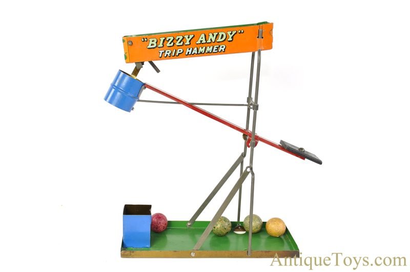 Wolverine Supply & Mfg. Tin Lithographed No. 56 "Bizzy Andy Trip Hammer" Sandy Andy Toy in Box <FONT COLOR="ff000 ">*SOLD*</font> - Image 2