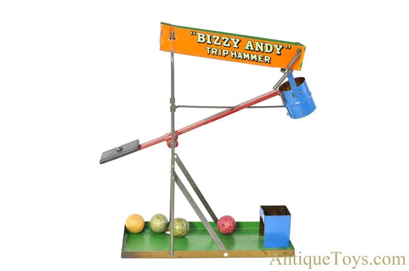 Wolverine Supply & Mfg. Tin Lithographed No. 56 "Bizzy Andy Trip Hammer" Sandy Andy Toy in Box <FONT COLOR="ff000 ">*SOLD*</font> - Image 3