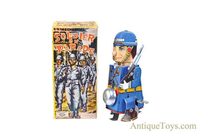 Yonezawa Toys (S.Y.) ca. 1950s Tin Lithographed Windup "Mechanical Soldier on Parade: Navy" in Box <FONT COLOR="ff000 ">*SOLD*</font>