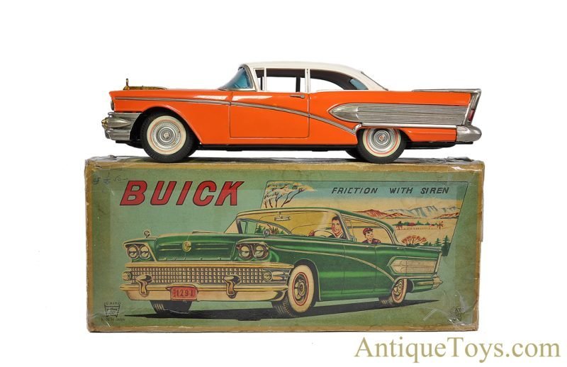 Asahi Toy Co. ATC & Ichiko Tin Lithographed Friction #1291 Orange Buick with Siren in Box <FONT COLOR="ff000 ">*SOLD*</font>