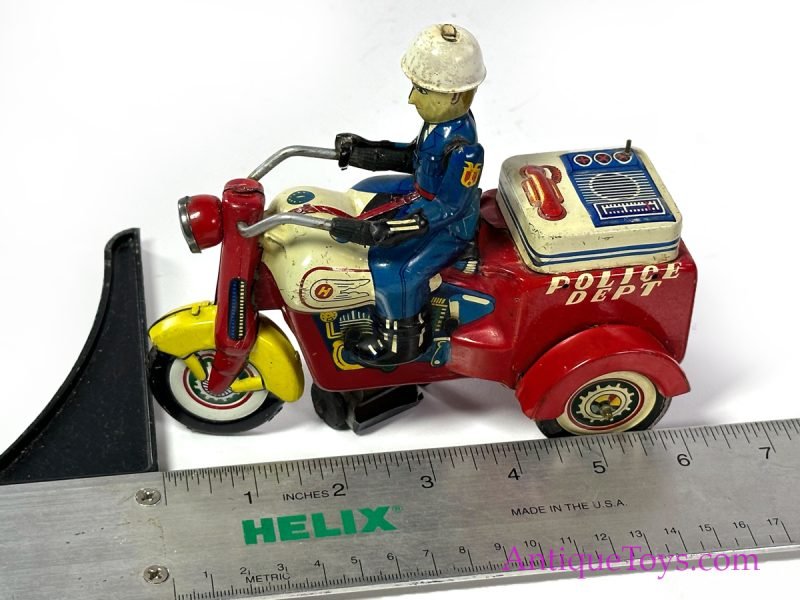 Yoshiya (KO) Tin Lithographed Friction Police Dept. Trike Motorcycle for Sale <FONT COLOR="ff000 ">*SOLD*</font> - Image 11