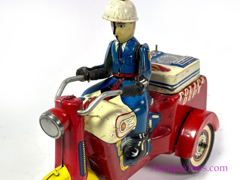 Yoshiya (KO) Tin Lithographed Friction Police Dept. Trike Motorcycle for Sale <FONT COLOR="ff000 ">*SOLD*</font> - Image 8